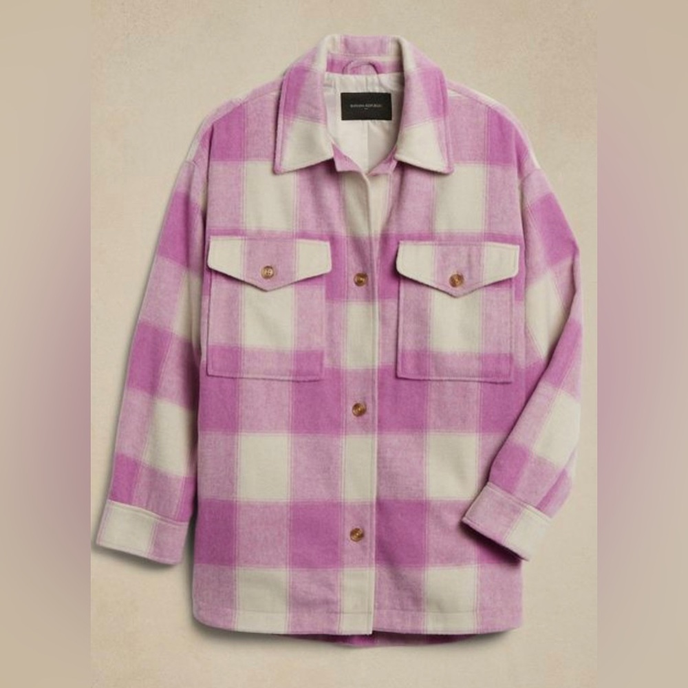 Banana Republic Plaid Shacket - purple - size: XL petite